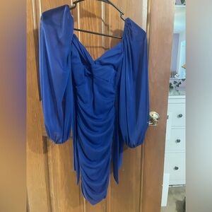 Royal blue body con homecoming mini dress balloon sleeve